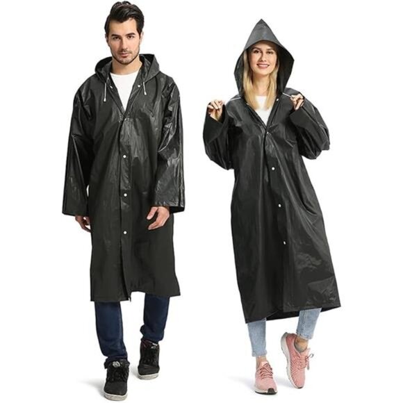 2 Pack Raincoats for Adults Reusable, EVA Rain Ponchos Lightweight Rain Coat - Picture 7 of 7